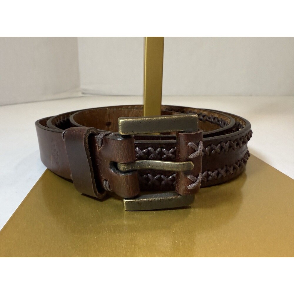 Vtg 1990’s Dockers Genuine Leather Belt Unisex Brown Braided Brass Buckle Size L